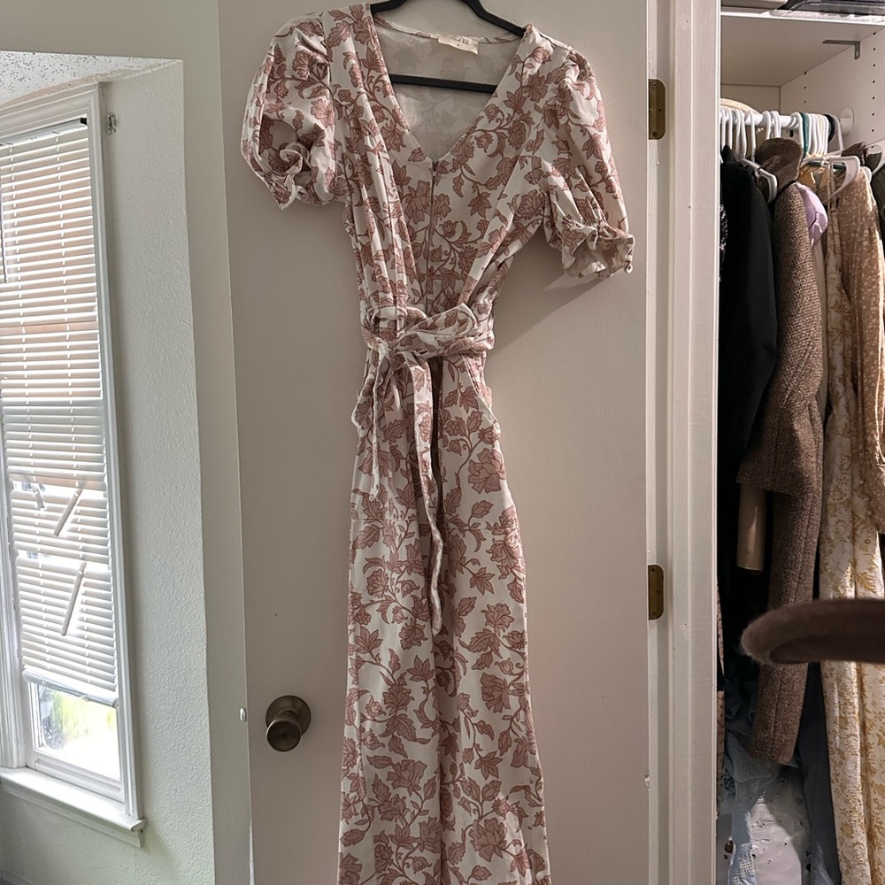 Floral V-Neck denim jumpsuit